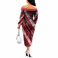 Personalised Aotearoa Te Arawa Off The Shoulder Long Sleeve Dress New Zealand Maori Tribal Fern Pattern DT05 - Polynesian Pride