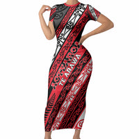 Personalised Aotearoa Te Arawa Short Sleeve Bodycon Dress New Zealand Maori Tribal Fern Pattern