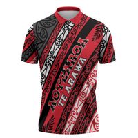 Personalised Aotearoa Te Arawa Zipper Polo Shirt New Zealand Maori Tribal Fern Pattern DT05 Red - Polynesian Pride