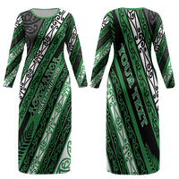 Personalised Aotearoa Ngati Maniapoto Family Matching Long Sleeve Bodycon Dress and Hawaiian Shirt New Zealand Maori Tribal Fern Pattern