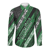 Personalised Aotearoa Ngati Maniapoto Long Sleeve Button Shirt New Zealand Maori Tribal Fern Pattern DT05 Unisex Green - Polynesian Pride