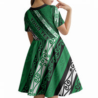 Personalised Aotearoa Ngati Raukawa Kid Short Sleeve Dress New Zealand Maori Tribal Fern Pattern DT05 - Polynesian Pride