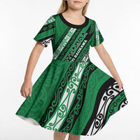 Personalised Aotearoa Ngati Raukawa Kid Short Sleeve Dress New Zealand Maori Tribal Fern Pattern DT05 - Polynesian Pride