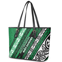 Aotearoa Ngati Raukawa Leather Tote Bag New Zealand Maori Tribal Fern Pattern