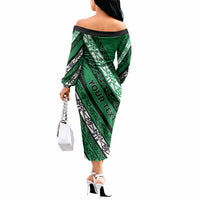 Personalised Aotearoa Ngati Raukawa Off The Shoulder Long Sleeve Dress New Zealand Maori Tribal Fern Pattern DT05 - Polynesian Pride