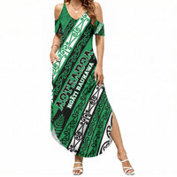Personalised Aotearoa Ngati Raukawa Summer Maxi Dress New Zealand Maori Tribal Fern Pattern DT05 Women Green - Polynesian Pride