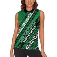 Personalised Aotearoa Ngati Raukawa Women Sleeveless Polo Shirt New Zealand Maori Tribal Fern Pattern