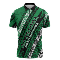 Personalised Aotearoa Ngati Raukawa Zipper Polo Shirt New Zealand Maori Tribal Fern Pattern