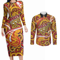 Custom Aotearoa Waikato Tainui Couples Matching Long Sleeve Bodycon Dress and Long Sleeve Button Shirt Maori Tribal Pattern Koru Motif