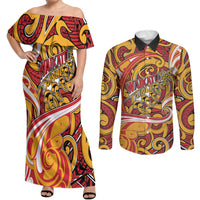 Custom Aotearoa Waikato Tainui Couples Matching Off Shoulder Maxi Dress and Long Sleeve Button Shirt Maori Tribal Pattern Koru Motif