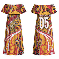 Custom Aotearoa Waikato Tainui Couples Matching Off Shoulder Maxi Dress and Long Sleeve Button Shirt Maori Tribal Pattern Koru Motif