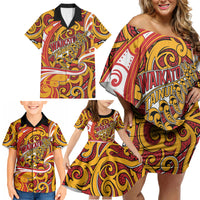 Custom Aotearoa Waikato Tainui Family Matching Off Shoulder Short Dress and Hawaiian Shirt Maori Tribal Pattern Koru Motif