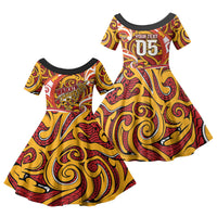 Custom Aotearoa Waikato Tainui Family Matching Off Shoulder Short Dress and Hawaiian Shirt Maori Tribal Pattern Koru Motif