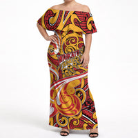 Custom Aotearoa Waikato Tainui Off Shoulder Maxi Dress Maori Tribal Pattern Koru Motif