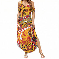 Custom Aotearoa Waikato Tainui Summer Maxi Dress Maori Tribal Pattern Koru Motif DT05 Women Yellow - Polynesian Pride