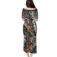 Black Palaka Hawaiian And Japanese Family Matching Puletasi and Hawaiian Shirt Sakura Lei With Koi Fish DT05 - Polynesian Pride