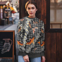 Black Palaka Hawaiian and Japanese Ugly Christmas Sweater - Sakura Lei With Koi Fish DT05 - Polynesian Pride