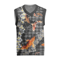 Black Palaka Hawaiian And Japanese Christmas Knitted V-Neck Vest Sakura Lei With Koi Fish DT05 Black - Polynesian Pride