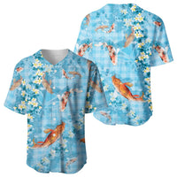 Blue Palaka Hawaiian And Japanese Baseball Jersey Sakura Lei With Koi Fish - Polynesian Pride