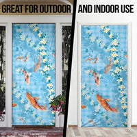 Blue Palaka Hawaiian And Japanese Door Cover Sakura Lei With Koi Fish - Polynesian Pride