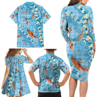 Blue Palaka Hawaiian And Japanese Family Matching Long Sleeve Bodycon Dress and Hawaiian Shirt Sakura Lei With Koi Fish DT05 - Polynesian Pride
