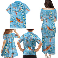 Blue Palaka Hawaiian And Japanese Family Matching Puletasi and Hawaiian Shirt Sakura Lei With Koi Fish DT05 - Polynesian Pride