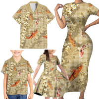 Beige Palaka Hawaiian And Japanese Family Matching Short Sleeve Bodycon Dress and Hawaiian Shirt Sakura Lei With Koi Fish DT05 - Polynesian Pride