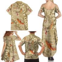 Beige Palaka Hawaiian And Japanese Family Matching Summer Maxi Dress and Hawaiian Shirt Sakura Lei With Koi Fish DT05 - Polynesian Pride