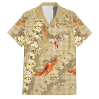 Beige Palaka Hawaiian And Japanese Family Matching Summer Maxi Dress and Hawaiian Shirt Sakura Lei With Koi Fish DT05 Dad's Shirt - Short Sleeve Beige - Polynesian Pride