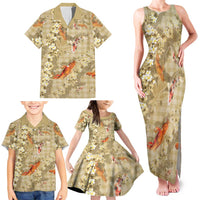 Beige Palaka Hawaiian And Japanese Family Matching Tank Maxi Dress and Hawaiian Shirt Sakura Lei With Koi Fish DT05 - Polynesian Pride