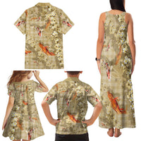 Beige Palaka Hawaiian And Japanese Family Matching Tank Maxi Dress and Hawaiian Shirt Sakura Lei With Koi Fish DT05 - Polynesian Pride