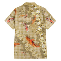 Beige Palaka Hawaiian And Japanese Family Matching Tank Maxi Dress and Hawaiian Shirt Sakura Lei With Koi Fish DT05 - Polynesian Pride