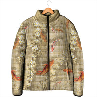 Beige Palaka Hawaiian And Japanese Padded Jacket Sakura Lei With Koi Fish - Polynesian Pride