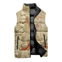 Beige Palaka Hawaiian And Japanese Sleeveless Puffer Jacket Sakura Lei With Koi Fish - Polynesian Pride