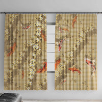 Beige Palaka Hawaiian And Japanese Window Curtain Sakura Lei With Koi Fish DT05 With Hooks Beige - Polynesian Pride
