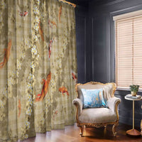 Beige Palaka Hawaiian And Japanese Window Curtain Sakura Lei With Koi Fish DT05 - Polynesian Pride