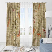 Beige Palaka Hawaiian And Japanese Window Curtain Sakura Lei With Koi Fish DT05 - Polynesian Pride