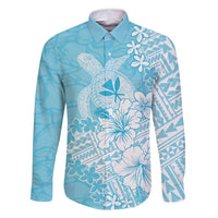 Hawaii Kanaka Maoli Family Matching Long Sleeve Bodycon Dress and Hawaiian Shirt Polynesian Turtle Tattoo DT05 Dad's Shirt - Long Sleeve Blue - Polynesian Pride