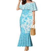 Hawaii Kanaka Maoli Family Matching Mermaid Dress and Hawaiian Shirt Polynesian Turtle Tattoo DT05 Mom's Dress Blue - Polynesian Pride