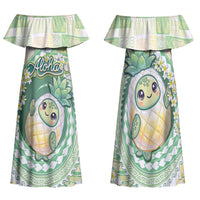Hawaii Pineapple Family Matching Off Shoulder Maxi Dress and Hawaiian Shirt Cute Cosplay Turtle Plumeria Spiral DT05 Mom's Dress Mint - Polynesian Pride