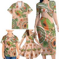 Hawaii Papaya Family Matching Long Sleeve Bodycon Dress and Hawaiian Shirt Cute Cosplay Humuhumu Fish Plumeria Waves DT05 - Polynesian Pride