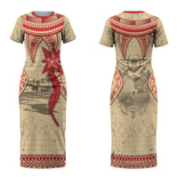Tonga Language Week Couples Matching Short Sleeve Bodycon Dress and Hawaiian Shirt Tribal Cross Ngatu Floral Pattern