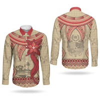 Tonga Language Week Couples Matching Tank Maxi Dress and Long Sleeve Button Shirt Tribal Cross Ngatu Floral Pattern
