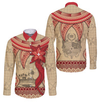 Tonga Language Week Family Matching Off The Shoulder Long Sleeve Dress and Hawaiian Shirt Tribal Cross Ngatu Floral Pattern DT05 Dad's Shirt - Long Sleeve Red - Polynesian Pride