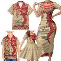 Tonga Language Week Family Matching Short Sleeve Bodycon Dress and Hawaiian Shirt Tribal Cross Ngatu Floral Pattern DT05 - Polynesian Pride