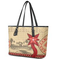 Tonga Language Week Leather Tote Bag Tribal Cross Ngatu Floral Pattern