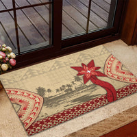 Tonga Language Week Rubber Doormat Tribal Cross Ngatu Floral Pattern