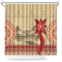 Tonga Language Week Shower Curtain Tribal Cross Ngatu Floral Pattern
