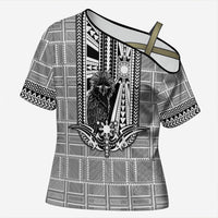 Mabuhay Philippines Festival Cross Shoulder Shirt Philippine Eagle Sun Three Stars Barong Pattern DT05 Female Gray - Polynesian Pride