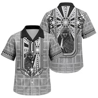Mabuhay Philippines Festival Family Matching Off Shoulder Maxi Dress and Hawaiian Shirt Philippine Eagle Sun Three Stars Barong Pattern DT05 Son's Shirt Gray - Polynesian Pride